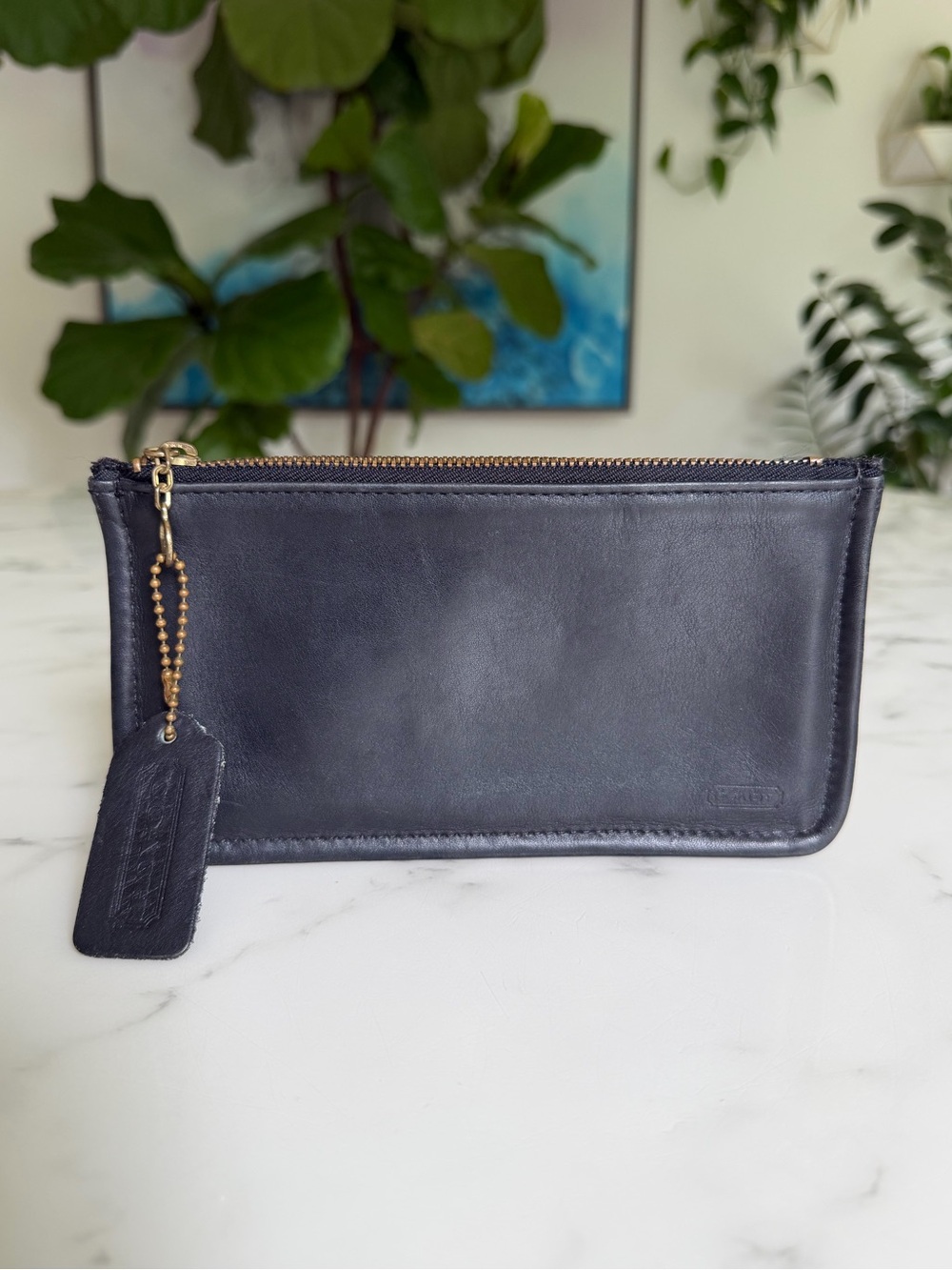 Coach Vintage Skinny Case 7170 Black Leather Zip Cosmetic Pouch 80's 90's USA